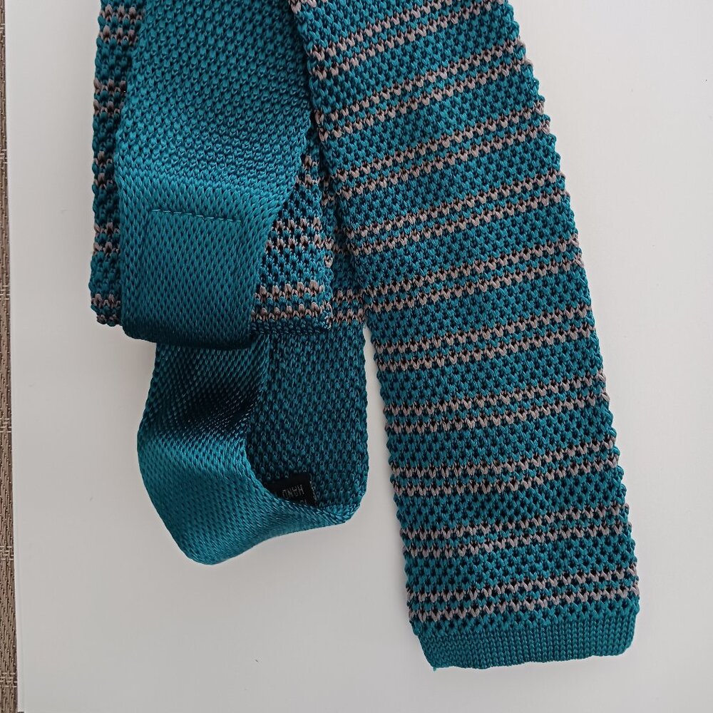 Frank & Oak Men's Necktie Square Tip Teal Green & Black Slim 2.25" X 55' Silk - Picture 2 of 6